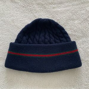 Gucci Kids Cable Knit Turn Up Navy Blue Red Green Stripe Hat Beanie L
